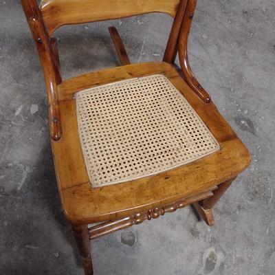 Vintage Solid Wood Cane Seat Rocking Chair