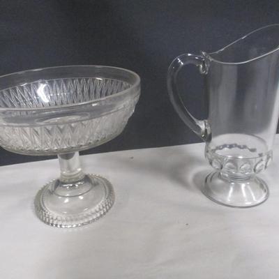 Antique George Duncan & Sons Clear Pressed Glass & Antique Pitcher