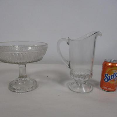 Antique George Duncan & Sons Clear Pressed Glass & Antique Pitcher