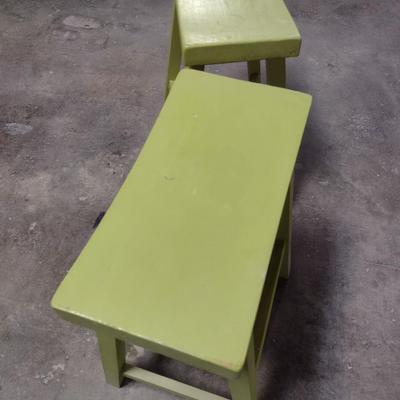 Pair of Solid Wood Saddle Seat Stools