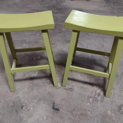 Pair of Solid Wood Saddle Seat Stools