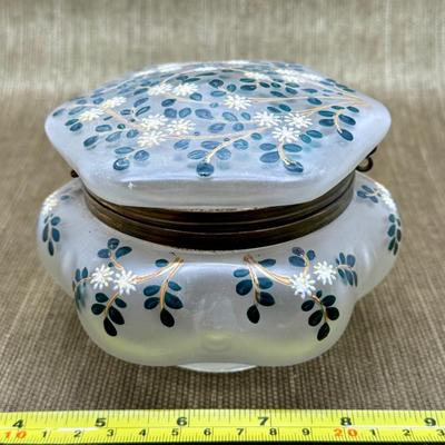 LOT 21 - Antique Satin Glass Floral Painted Trinket Box