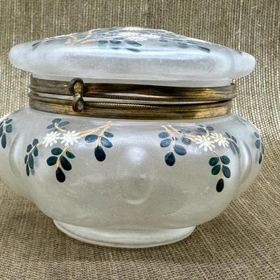LOT 21 - Antique Satin Glass Floral Painted Trinket Box