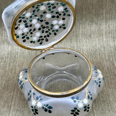 LOT 21 - Antique Satin Glass Floral Painted Trinket Box