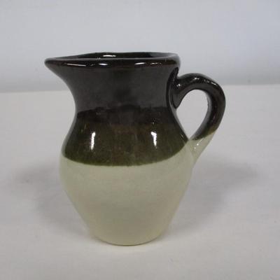 Pair of Pottery Two Tone Small Vintage Pitchers