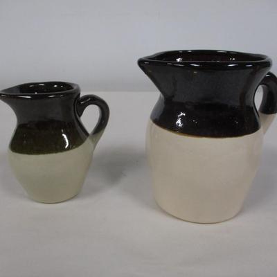 Pair of Pottery Two Tone Small Vintage Pitchers
