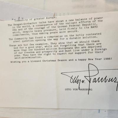 Autographed Cards & Letters From Otto von Habsburg