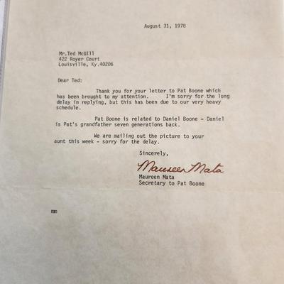 Letter Regarding Entertainer Pat Boone
