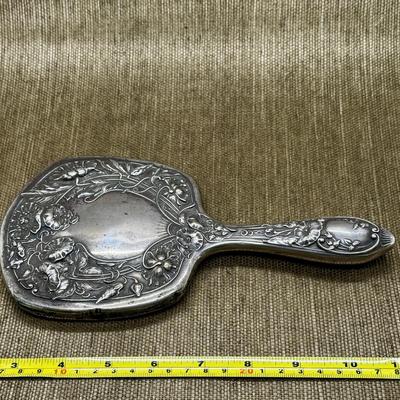 LOT 25 - Antique Repousse Art Nouveau Sterling Silver Hand Mirror