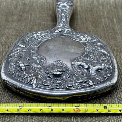 LOT 25 - Antique Repousse Art Nouveau Sterling Silver Hand Mirror
