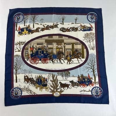 169 Authentic HERMÃˆS Carre 90 Silk Scarf L'Hiver En Post by Philippe Ledoux 1975