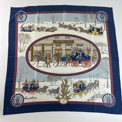 169 Authentic HERMÃˆS Carre 90 Silk Scarf L'Hiver En Post by Philippe Ledoux 1975