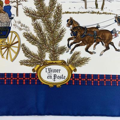 169 Authentic HERMÃˆS Carre 90 Silk Scarf L'Hiver En Post by Philippe Ledoux 1975