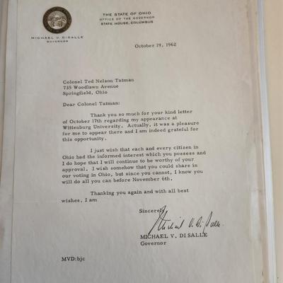 Letter From Michael Di Salle, Governor of Ohio