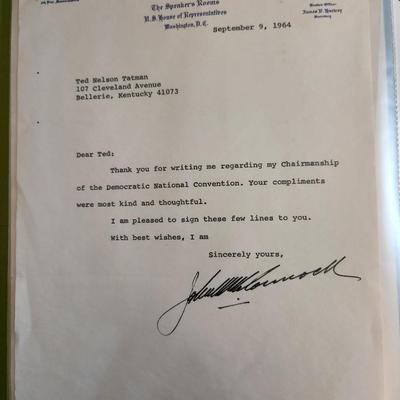 Letter from Senator John McCormack of Massachusetts