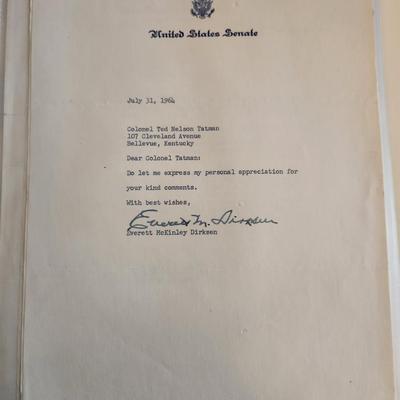 Letter From Everett Dirksen, Senator From Illinois