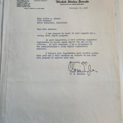 Letter from Clair Engle, Senator of California