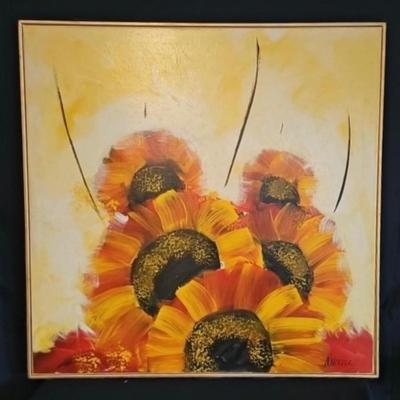 N. Mercer Signed Original Sunflowers Oil on Canvas (BD-JS)