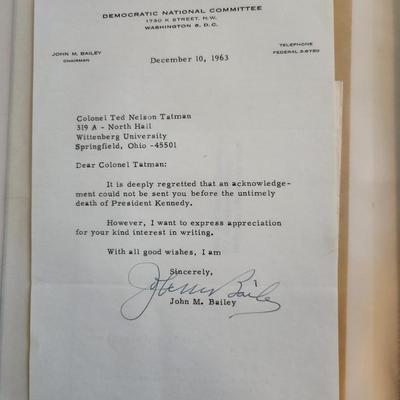 Two Letters Regarding the Death of President John Kennedy