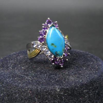 Bob Mackie The Bradford Exchange Turquoise Stone Purple Ribbon Swirl Ring with Box