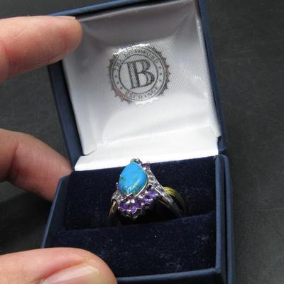 Bob Mackie The Bradford Exchange Turquoise Stone Purple Ribbon Swirl Ring with Box