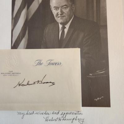 Autograph, Photograph and Note From Vice-President Hubert Humphry