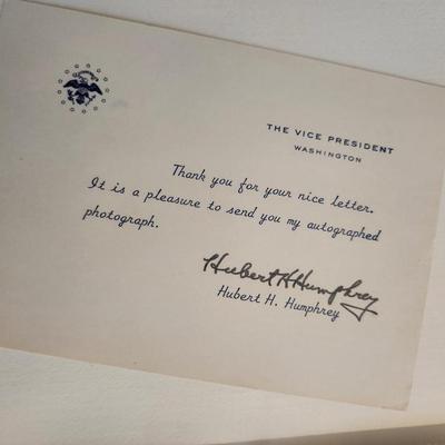 Autograph, Photograph and Note From Vice-President Hubert Humphry