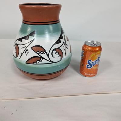 Signed Native American Style Hand Painted Pottery Vase