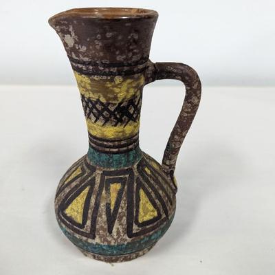 Mid Century Modern Terracotta Pitcher W/ Geometric Designs Made In Italy