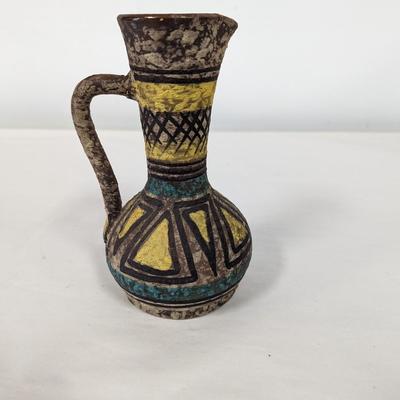 Mid Century Modern Terracotta Pitcher W/ Geometric Designs Made In Italy