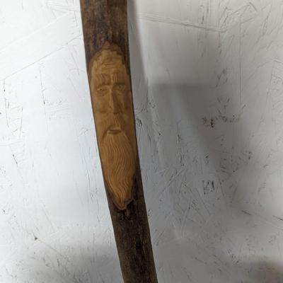 Wooden Spirit Face Carved Walking Stick