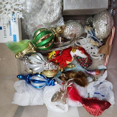 2 Totes Full Christmas Ornaments, hooks, includes 2 totes with lids