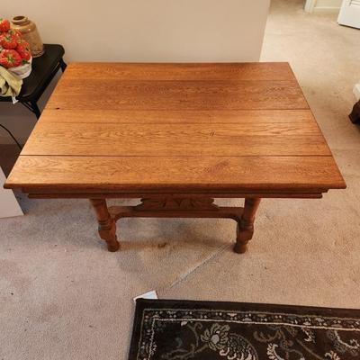 Antique Solid Oak wood Table w casters 42x32x28