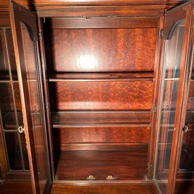 LOT 2D: Vintage Cherry China Cabinet/Hutch w/ Matching Flip Top Server Table