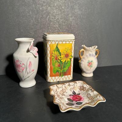 LOT 20L: Floral Themed Collection - Hand Painted Glasses, Wall Art, Vases & More