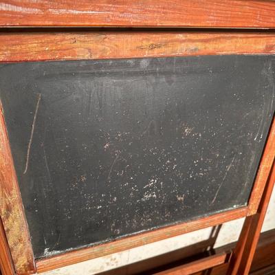 LOT 31L: Litho Plate Educational Scroll & Slated Blackboard w/ Chalk, Desk, Chair & More