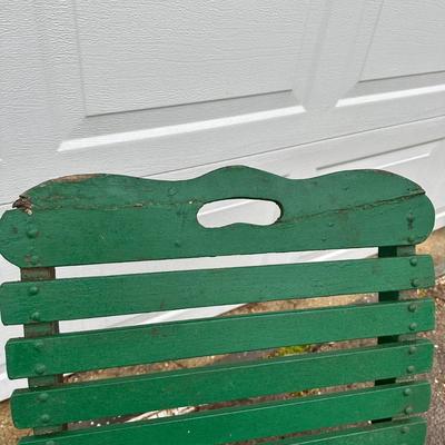 LOT 37G: Vintage Green Folding Wooden Bench w/ Rocking Chairs
