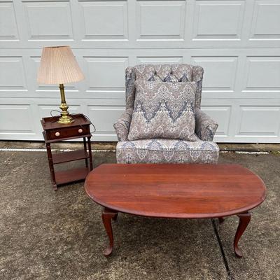 LOT 38G: Vintage Pennsylvania House Dropleaf Coffee Table w/ Matching Side Table & Accent Chair