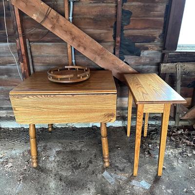 LOT 40G: Vintage Wooden Dropleaf Table w/ Shaker End Table & Lazy Susan