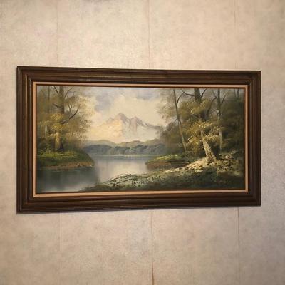 LOT 41W: Framed & Signed Mountain River Woodland Landscape Painting