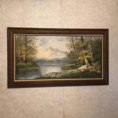 LOT 41W: Framed & Signed Mountain River Woodland Landscape Painting