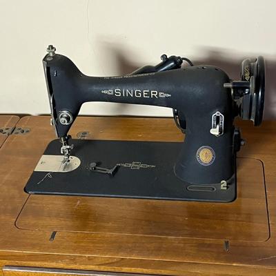 LOT 159Z: Vintage 1951 Singer Sewing Machine - 100th Anniversary Model - with Sewing Table and Chair