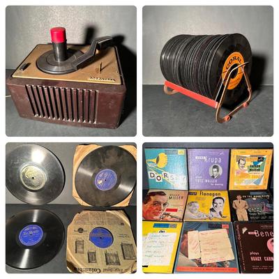 LOT 185L: RCA Victor 45 RPM Record Player Model 45-EY-2 w/ 45s & Record Collection