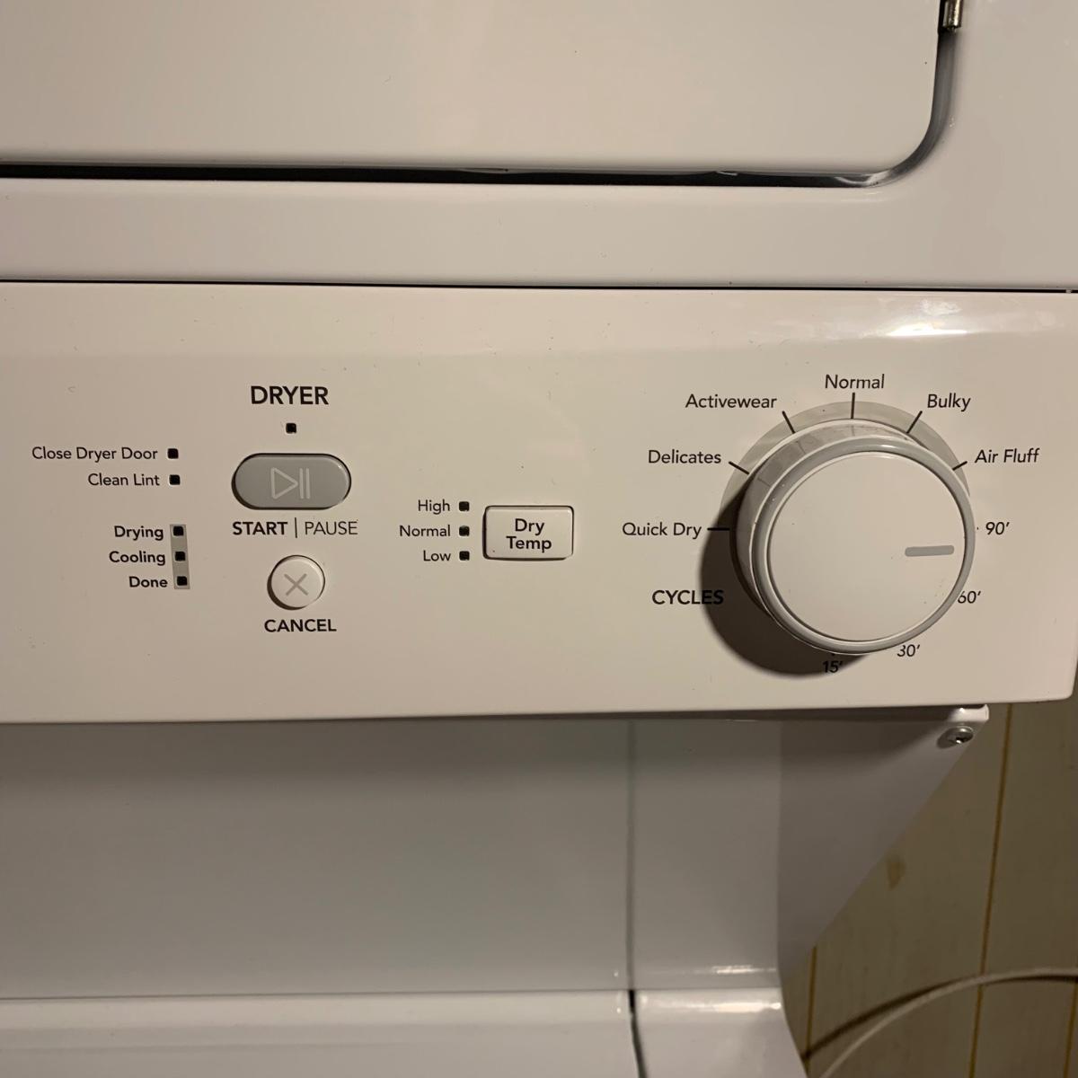 LOT 190 W Frigidaire Stack Washer & Electric Dryer Model FFLE3900UW0
