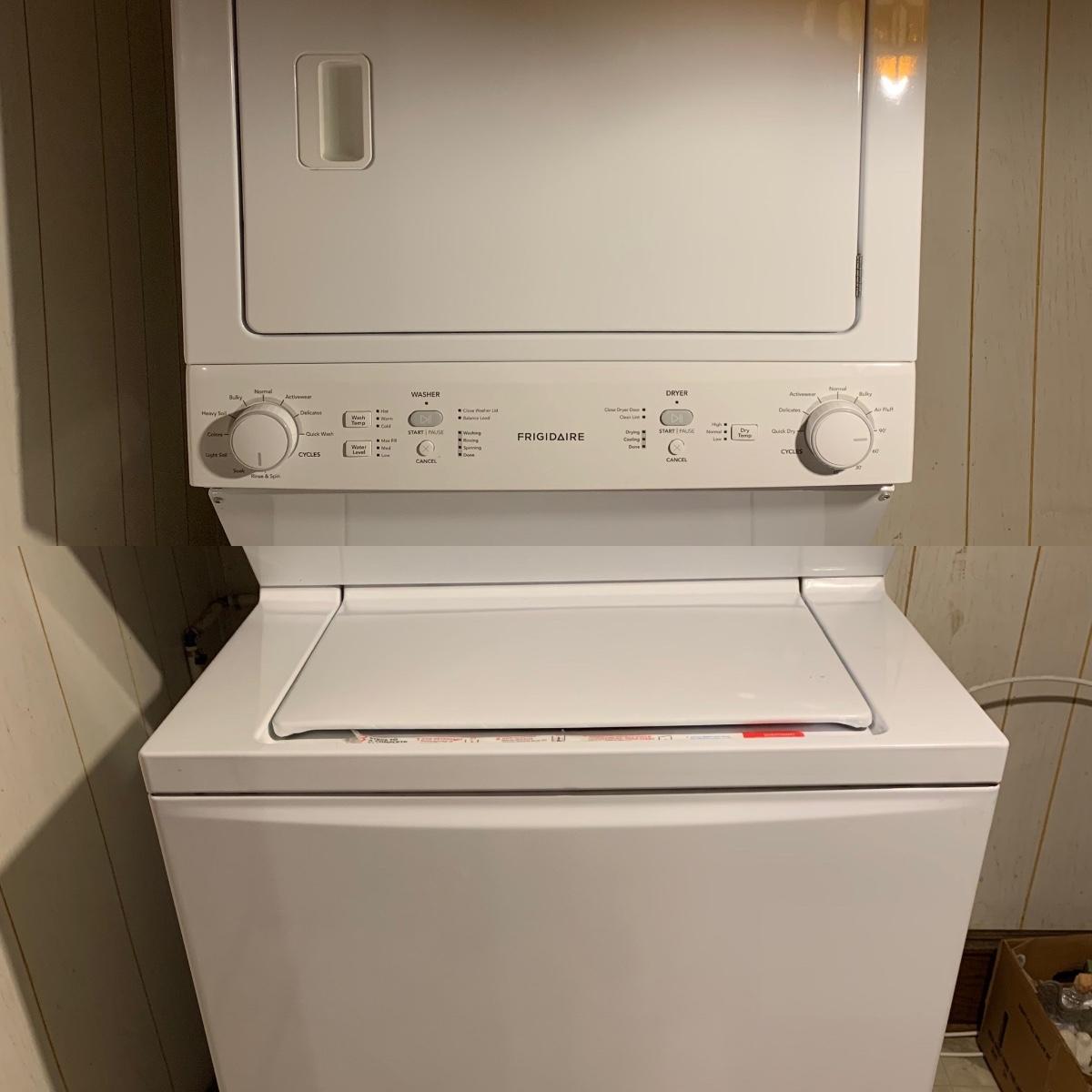 LOT 190 W Frigidaire Stack Washer & Electric Dryer Model FFLE3900UW0