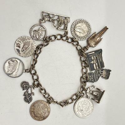 LOT 313J: Silver Charm Bracelet: All Marked Sterling - 40.8 Grams