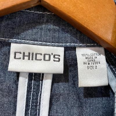 CHICOâ€™S ~ Size 2 ~ Chambray Blazer With White Stitching & 2 Pockets