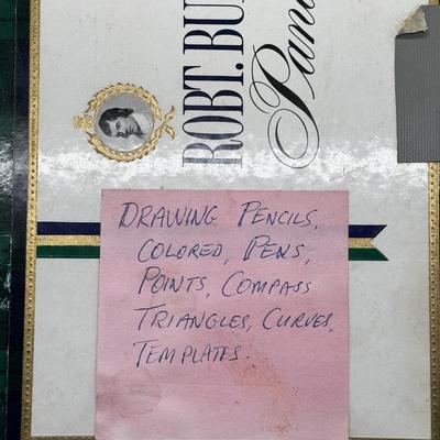 LOT 37 - Vintage Office Supplies Cigar Box Lot - Pencils / Templates / Nibs
