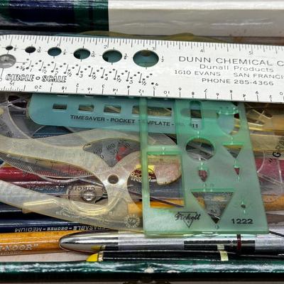 LOT 37 - Vintage Office Supplies Cigar Box Lot - Pencils / Templates / Nibs