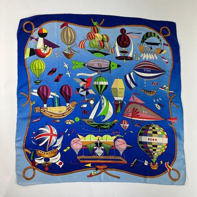 183 Authentic HERMÃˆS Carre 90 Silk Scarf Les Folies du Ciel by LoÃ¯c Dubigeon 1984